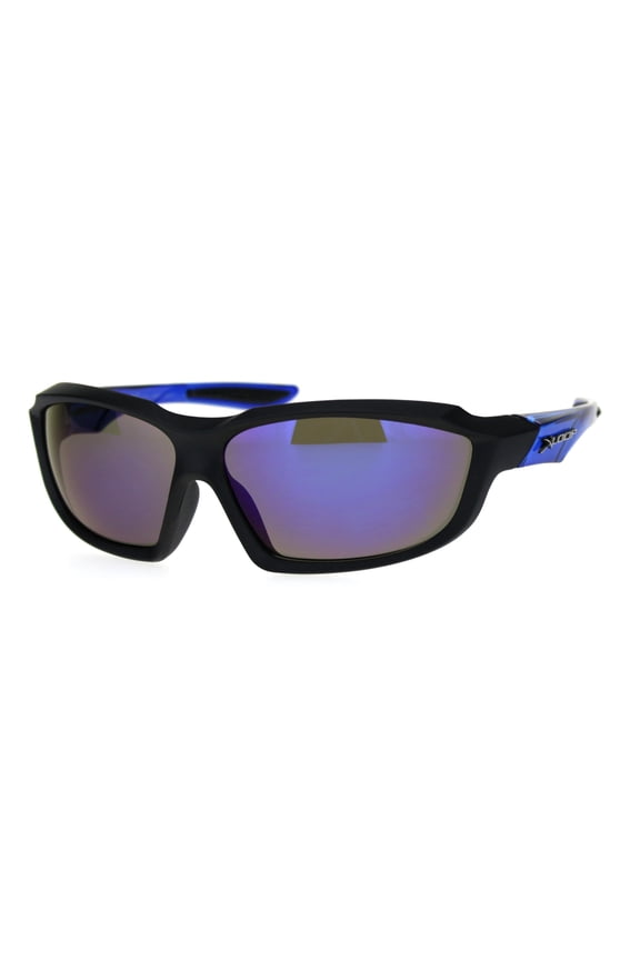Mens Xloop Warp Around Rectangular Sport Running Sunglasses Matte Black Blue Blue Mirror