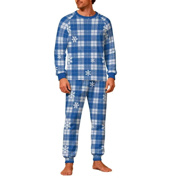 Mens Xmas Nightwear Set Two Piece Plaid and Snowflake Pattern Long Sleeve Shirt and Pants Cozy Loungewear Oversized Sleepwear Comfortable Pajama Set