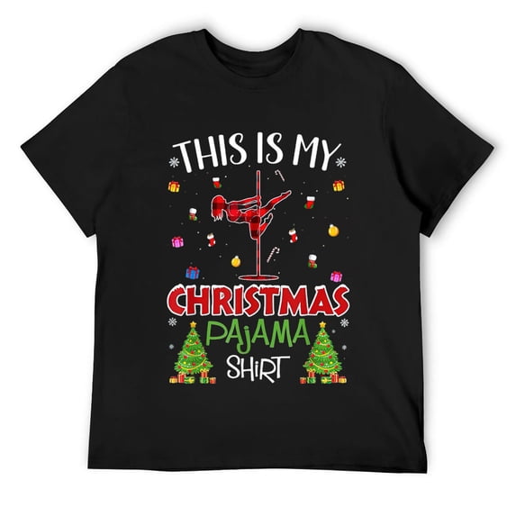 Mens Xmas Tree With Light Pole Dance Ugly Christmas Sweater T-Shirt Black