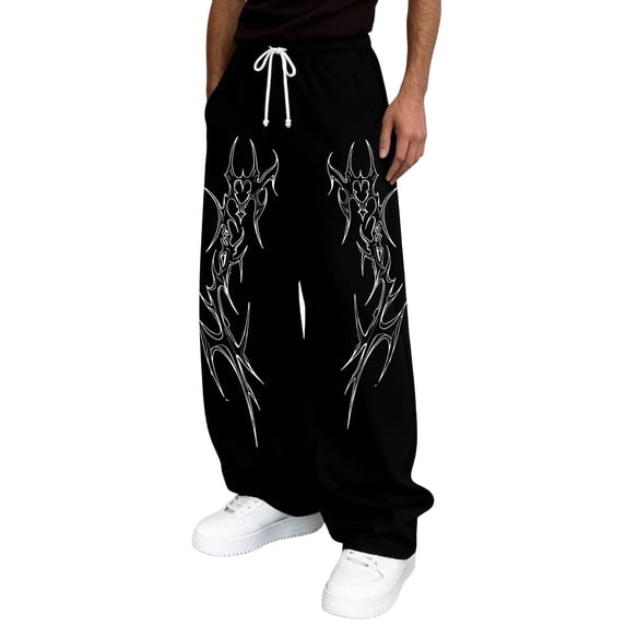 Mens Y2K Gothic Printed Sweatpants Drawstring Jogger Pants Loose Fit Streetwear Trousers With Dark Graphic Design For Casual Daily