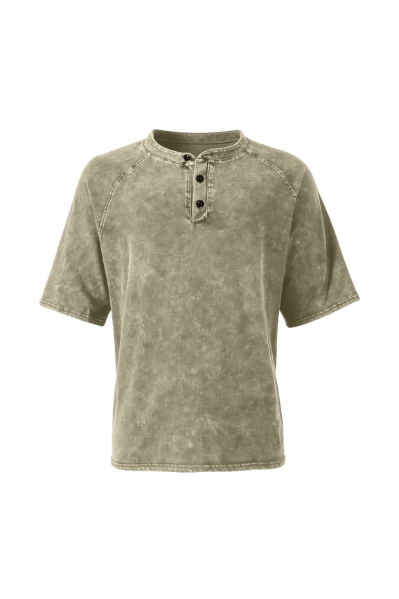 Mens Y2k Oversized Henley Shirts 3 Buttons Short Sleeve Summer T-Shirts Distressed Retro Causal Washed Tops Beige XL