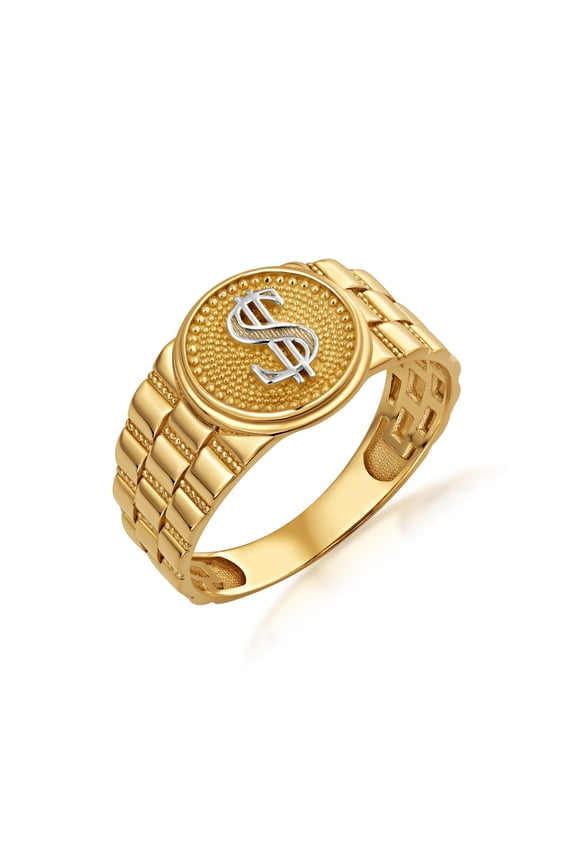 Mens Yellow Gold Dollar Symbol Signet Ring (10K Yellow Gold,Size 16)