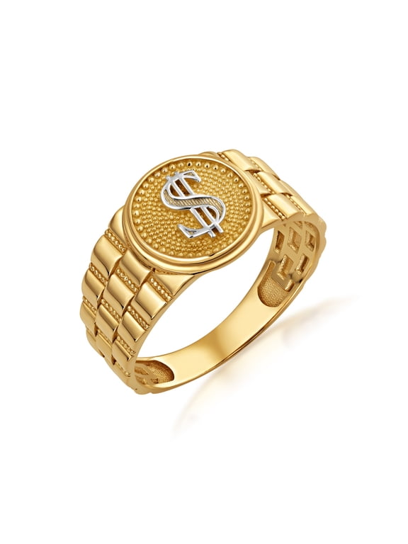 Mens Yellow Gold Dollar Symbol Signet Ring (10K Yellow Gold,Size 8.5)
