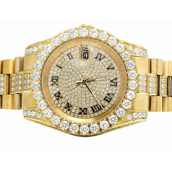 Mens Yellow Gold Plated Simulated Diamond Watch 40MM