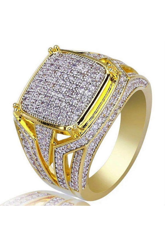 Mens Yellow Gold Ring With Geometric Design Metal Band European American Style Jewelry Gift For Him Everyday Wear