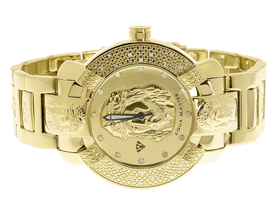 AQUA MASTER Mens Yellow Joe Rodeo Jojo Diamond 45mm Jesus W#96 Stainless Steel Watch 0.45 ct