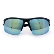 Mens Yellow Mirror Half Rim Sport Wrap Plastic Sunglasses Shiny Black