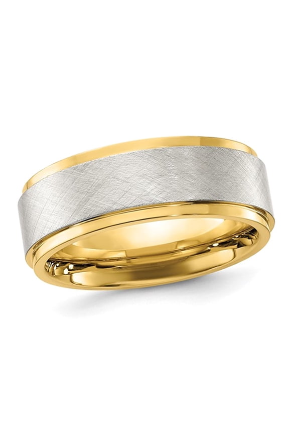 Gem & Harmony Mens Yellow Plated Stainless Steel Center Brushed Band Ring (8mm) for Men