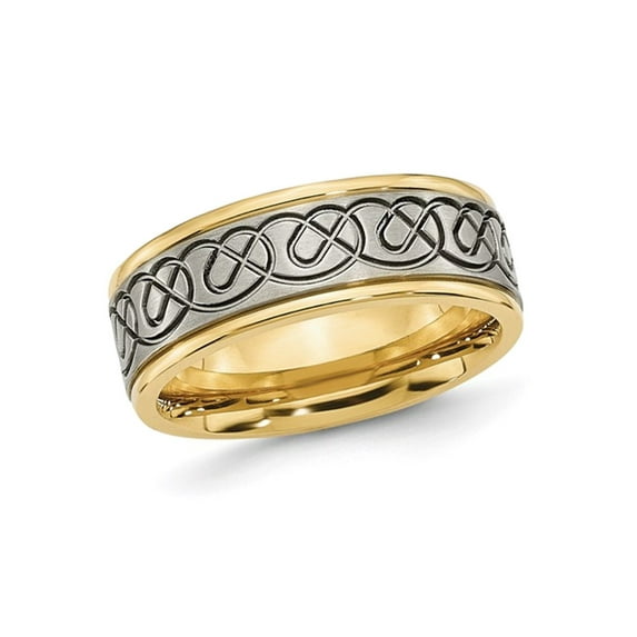 Gem & Harmony Mens Yellow Plated Titanium 8mm Wedding Band Ring for Men