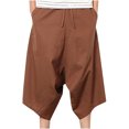 thumbnail image 1 of Mens Yoga Capri Pants Solid Color Casual Elastic Waist Drawstring Sports Cotton Linen Boho Harem 3/4 Pants with Pockets, 1 of 8