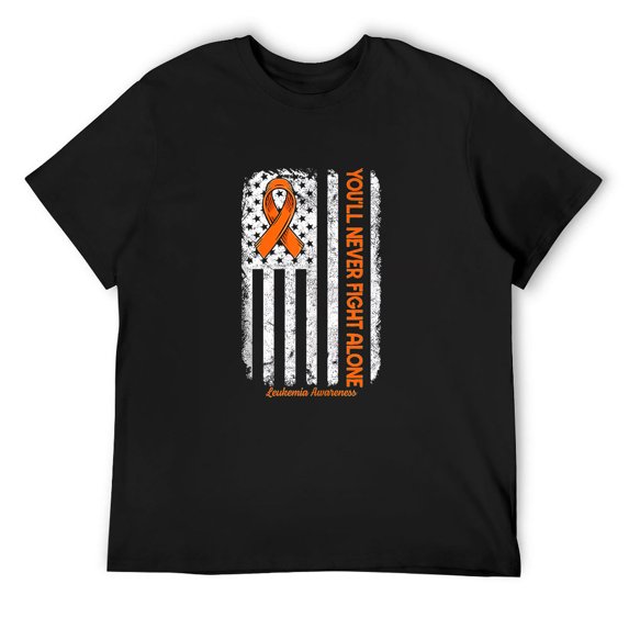 Mens You'll Never fight Alone Blood Cancer Leukemia Awareness T Shirts Black Small