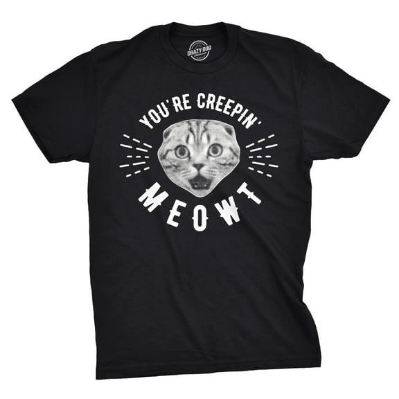 Mens Youre Creepin Meowt T Shirt Cute Cat Halloween Tee for Guys Graphic Tees