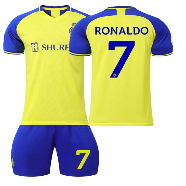 QL Fine Mens/youths 2022 Al-Nassr FC Soccer Jersey #7 Fans Jerseys Football Team Shirts, Size: 24, Yellow