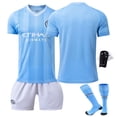 thumbnail image 1 of Mens/Youths Manchester City home stadium fan football uniform set, including jersey, pants, socks and protective gear, 1 of 6