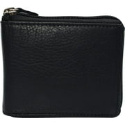 Mens Zip Around RFID Blocking Cowhide Leather Zipper Bifold Wallet for Men Black