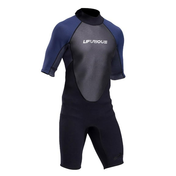 Mens Zip Back Surfing Swimsuit Short Sleeve Athletic Bathing Suit - 3mm Neoprene -