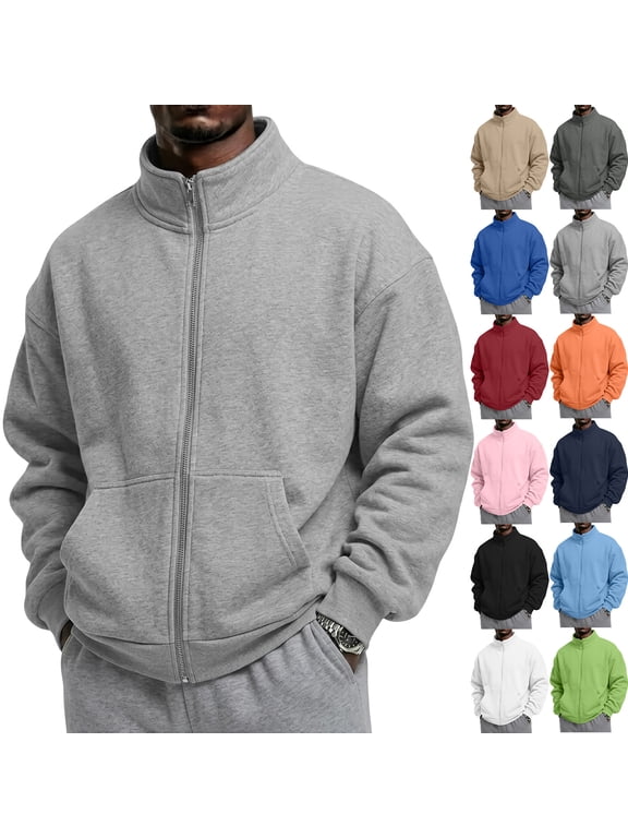 Mens Zip Up Fleece Sweatshirts Mock Neck Long Sleeve Sweater Jackets | Long Sleeve Stand Collar Fall Casual Fashion Sweatshirt Lightweight Winter Warm Coat