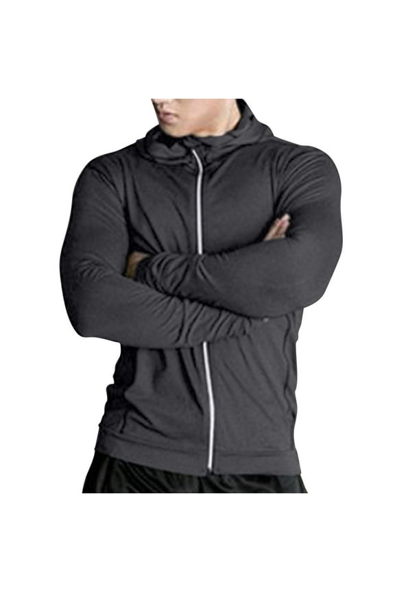 Mens Zip Up Hoodie Gym Sweatshirt Cardigan Casual Long Sleeve Jacket Solid Color Hooded Shirt Muscle Hoody Top Fashion Athletic Hoodie Running Quick-Dry Sport Hiking TShirts