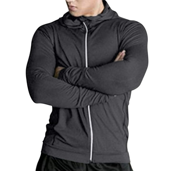 Mens Zip Up Hoodie Gym Sweatshirt Cardigan Casual Long Sleeve Jacket Solid Color Hooded Shirt Muscle Hoody Top Fashion Athletic Hoodie Running Quick-Dry Sport Hiking TShirts