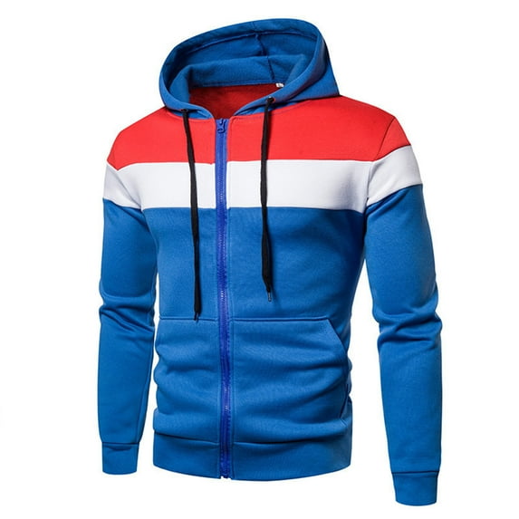 Mens Zip Up Hoodies Color Block Sweatshirts Sportswear Hoodie Spring Fall Cardigan Jackets Long Sleeve Tops Casual Hooded Jacket Pockets Drawstring Hoody Outwear for Sports Running