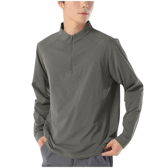 Mens Zip Up Athletic T-Shirts, Workout Tops for Men Summer Casual Solid Color Stretch Quick Dry Long Sleeve Shirts S-4XL