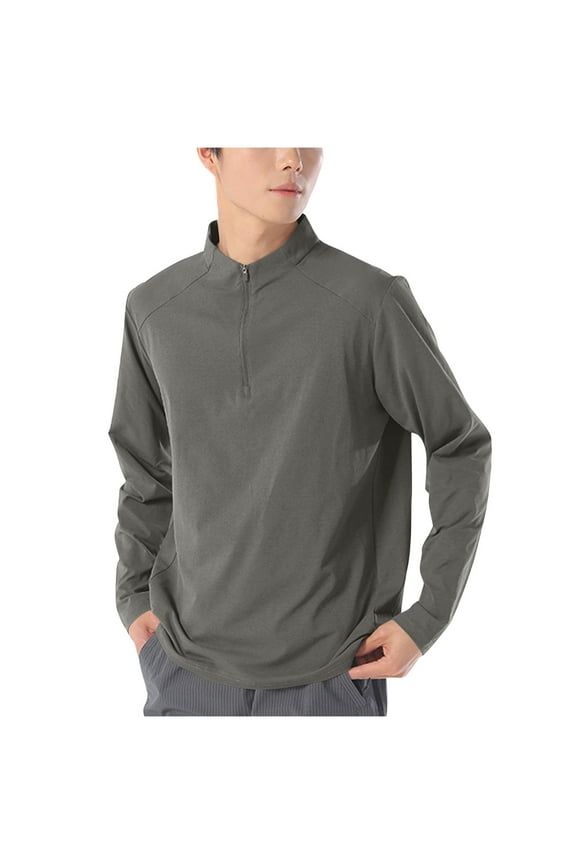 Mens Zip Up Athletic T-Shirts, Workout Tops for Men Summer Casual Solid Color Stretch Quick Dry Long Sleeve Shirts S-4XL