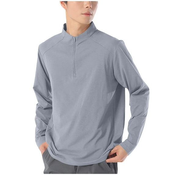 Mens Zip Up Athletic T-Shirts, Workout Tops for Men Summer Casual Solid Color Stretch Quick Dry Long Sleeve Shirts S-4XL