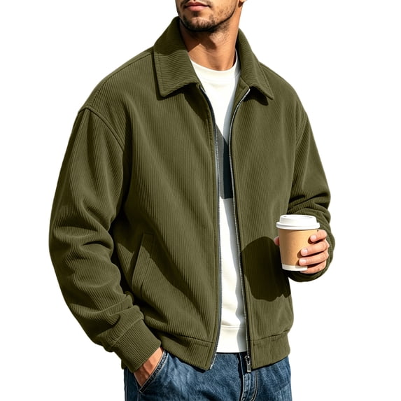 Mens Zip Up Corduroy Jacket Long Sleeve Fashion Stylish Jackets Spring Fall Warm Zip Up Sweatshirt Jacket for Work Dress Sweatshirts with Pockets
