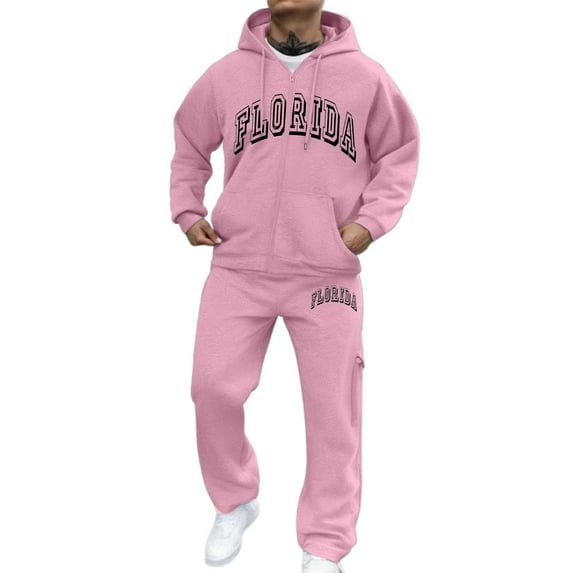 Mens Zip Up Hoodie Casual Knit Hoodies Fashion Drawstring Sweatshirts with Pockets with Pocket,Florida-Pink XXXL