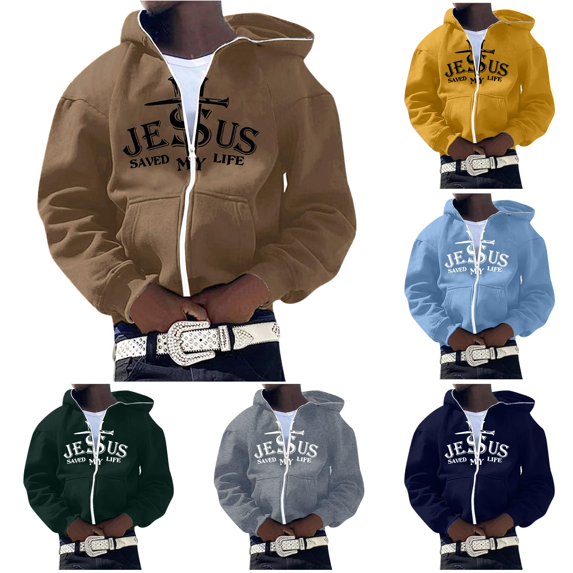 Mens Zip Up Hoodie Cross Graphic Print Hooded Sweatshirt Full Zip Casual Jacket Streetwear