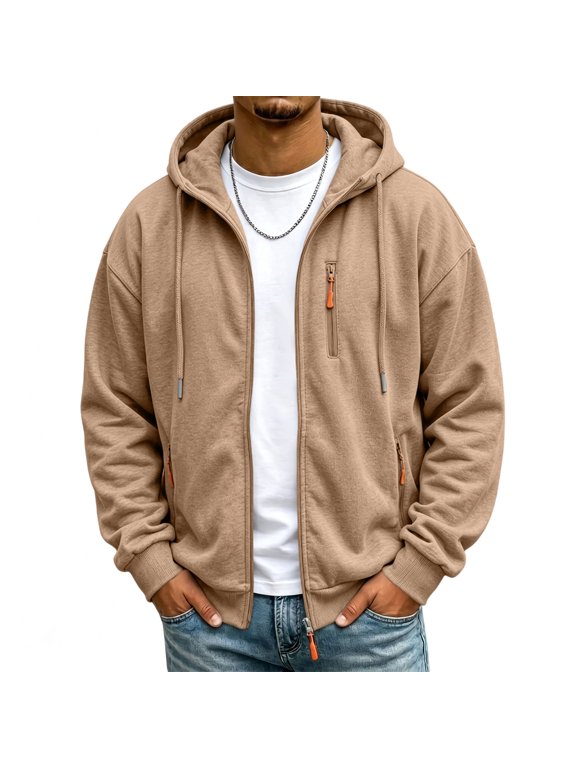 Mens Zip Up Hoodie Fall Essentials Jackets Light Weight Long Sleeve Hoodies with Pockets