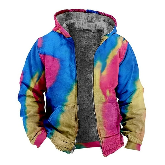 Mens Zip Up Hoodie Fleece Lined Long Sleeve Heavyweight Tie Dye Hooded Jacket with Pocket Fall Winter Classic Fit Mens Sweatshirt