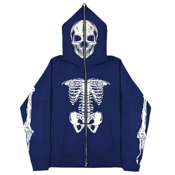 Mens Zip Up Hoodie Glow In The Dark Gothic Skull Print Full Zip Pocket Halloween Hooded Jacket Men's Fashion Hoodies & Sweatshirt 2 L