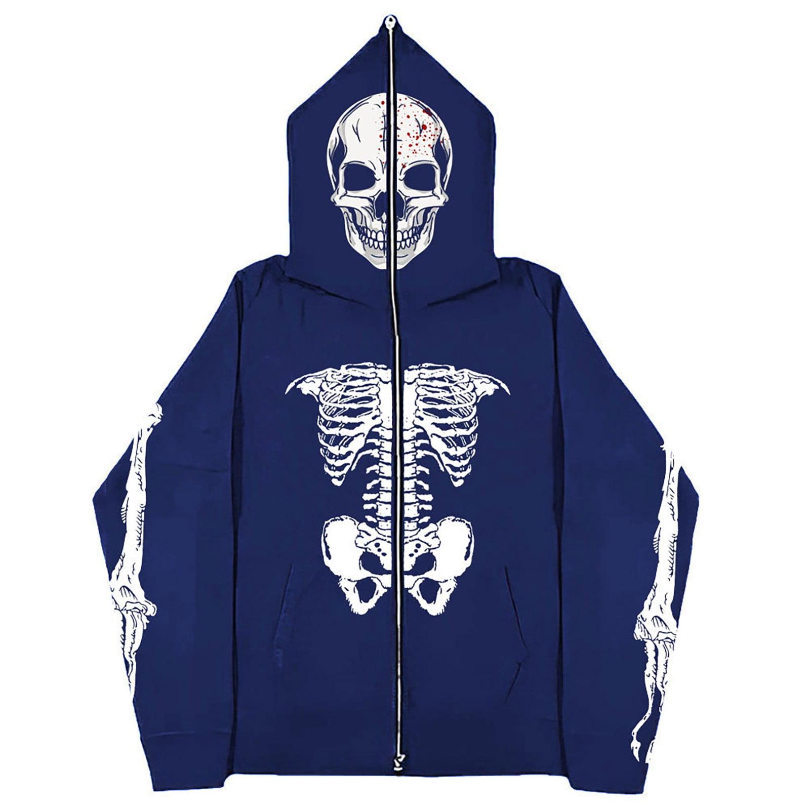 Mens Zip Up Hoodie Glow In The Dark Gothic Skull Print Full Zip 