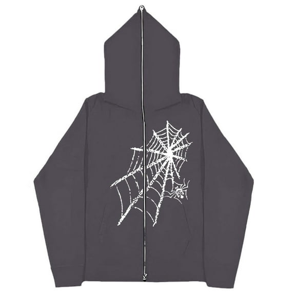 Mens Zip Up Hoodie Halloween Spider Web Print Long Sleeve Hoodie with Pocket Loose Fit Streetwear Casual Hoodie for Men