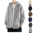 thumbnail image 1 of Mens Zip Up Hoodie Solid Plus Size Fall Hooded Sweatshirt Casual Drawstring Long Sleeve Basic Hoodies with Pocket, 1 of 3