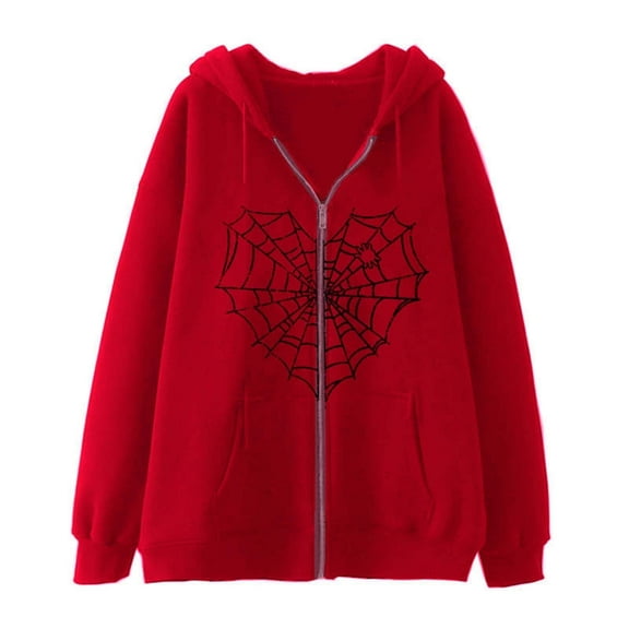 Mens Zip Up Hoodie Spider Web Print Long Sleeve Relaxed Fit Hoodie with Pocekt Fall Winter Streetwear Men Hoodies