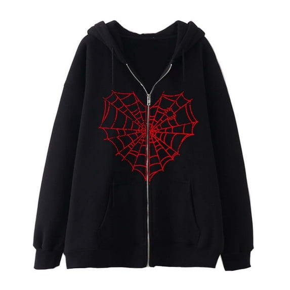 Mens Zip Up Hoodie Streetwear Spider Web Print Long Sleeve Hoodie with Pocekt Fall Winter Relaxed Fit Men's Fashion Hoodies Sweatshirts