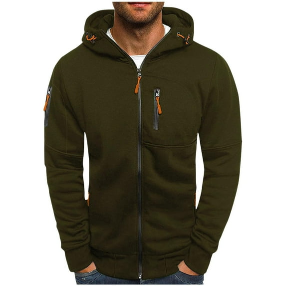 HAOTAGS Mens Zip Up Hoodies Hooded Sweatshirts Soft Casual Hoodies Army Green Size M