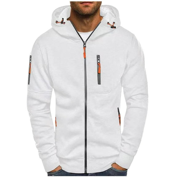 HAOTAGS Mens Zip Up Hoodies Hooded Sweatshirts Soft Casual Hoodies White Size L