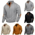 thumbnail image 1 of Mens Zip Up Hoodies Quarter Zip Hoodies Knit Jacquard Color Hoodless Sweatshirt Sweatshirt Men Black XL, 1 of 6