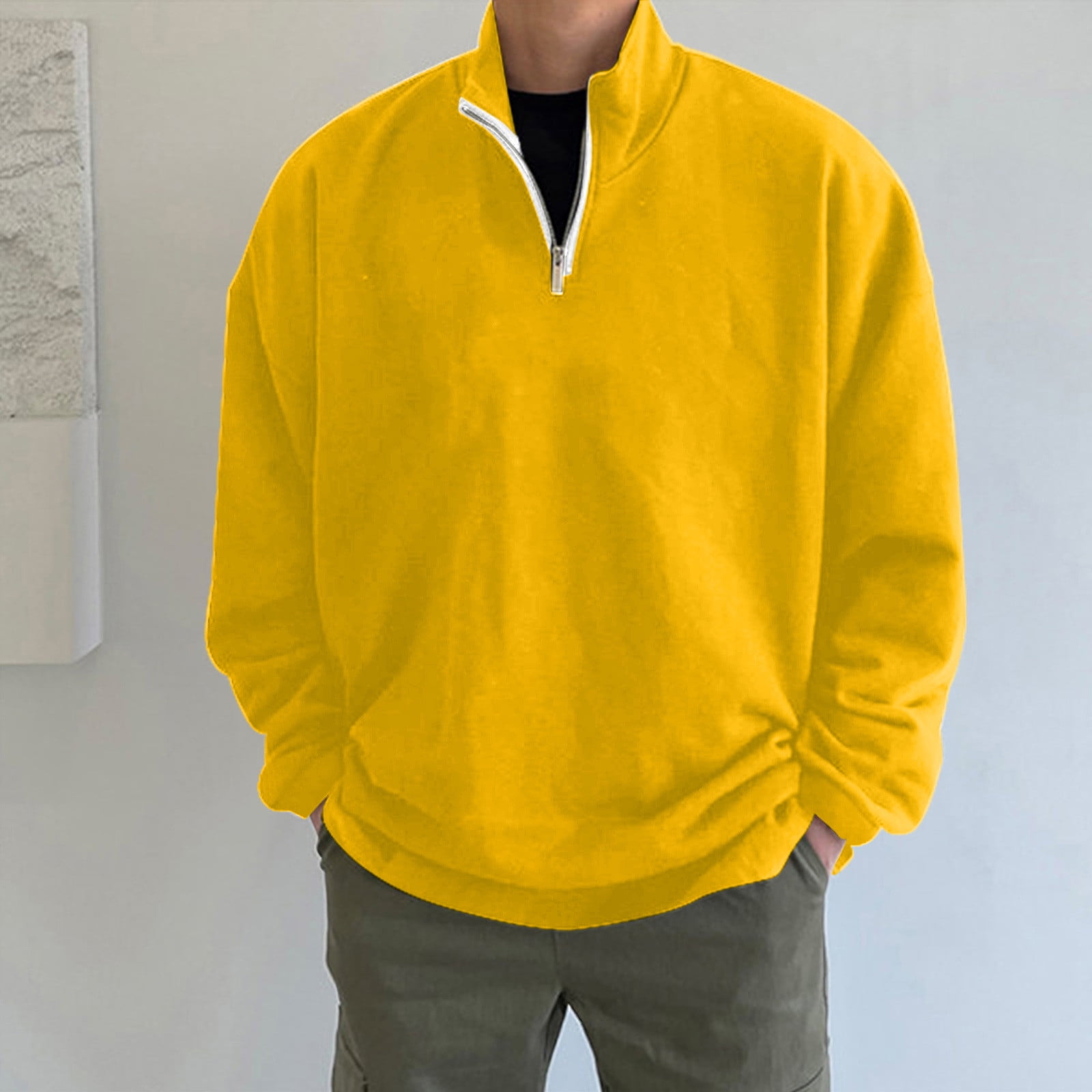 Mens Zip Up Hoodies Mens Simple Casual Loose Hoodless Oversize Zipper