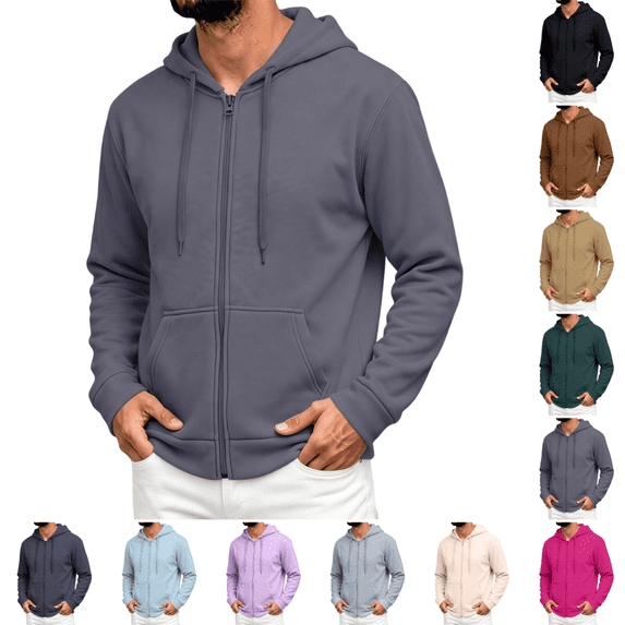 Mens Zip Up Hoodies Stylish Fleece Long Sleeve Hooded Sweatshirts Winter Casual Warm Classic Fit Drawstring Sweatshirts Dark Gray L