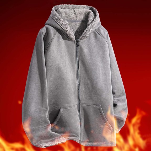 Mens Zip Up Hoodies & Sweatshirts Fleece Lined Jackets Casual Solid Color Thermal Warm Long Sleeve Sherpa Outerwear Coats with Pockets and Hooded