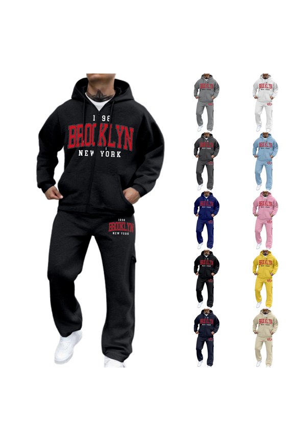 Mens Zip Up Hoodies and Sweatpants 2 Piece Sweatsuit Outfits Fashion City Letter Prints Track Suits Jogging Suits (Light Blue, Size L)