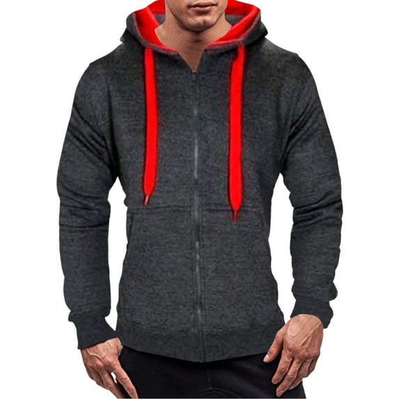 Mens Zip Up Hoodies with Pockets Fleece Lined Sweatshirts Long Sleeve Casual Solid Color Thermal Warm Athletic Workout Outerwear Jackets & Coats