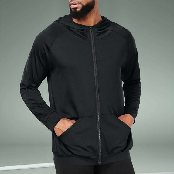 Mens Zip Up Hoodies with Pockets Quick-Drying Long Sleeve Sweatshirts Casual Lightweight Stretchy Solid Color Athletic Workout Outerwear Jackets