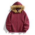 thumbnail image 1 of Mens Zip Up Hoodies with Pockets and Detachable-Fur Jackets Fleece Lined Long Sleeve Solid Color Heavyweight Thermal Warm Outerwear Sweatshirts, 1 of 5