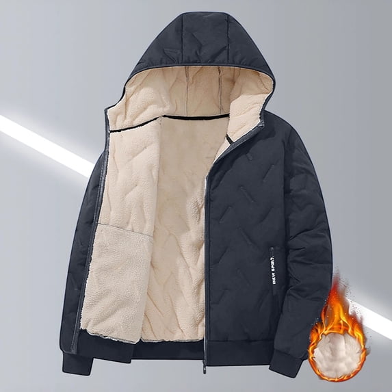 Mens Zip Up Jackets with Zipper Pockets and Hoodie Fleece Sherpa Lined Coats Casual Solid Color Long Sleeve Thermal Warm Winter Outerwear Jacket