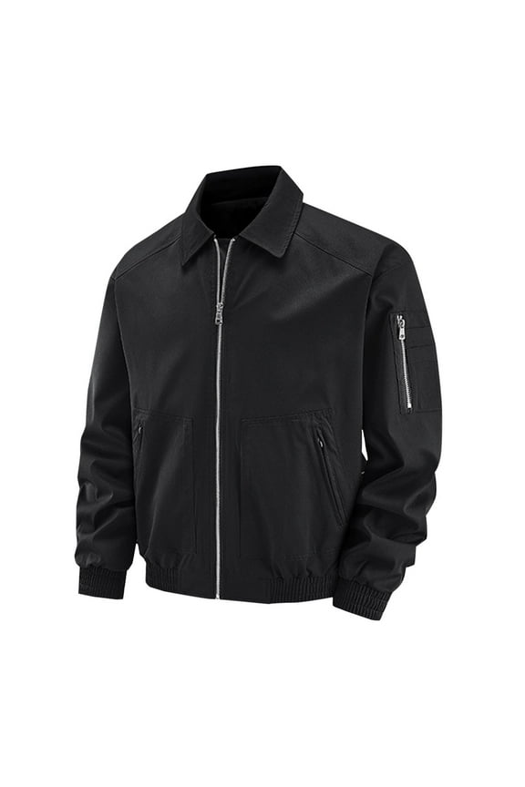 Mens Zip Up Lapel Golf Jacket Fashion Cargo Work Jacket Business Office Casual Flight Jacket Coat Zipper Windbreaker